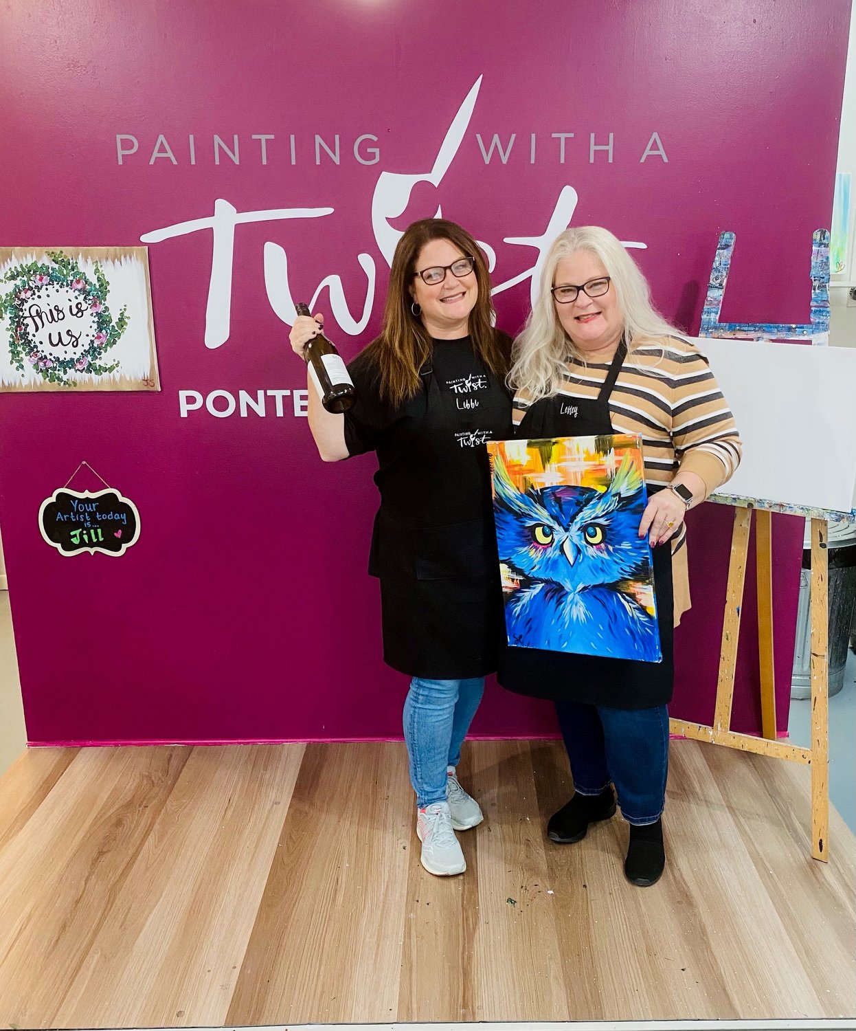 Libbi Poole and Lesley Vitel in their new Painting With a Twist studio.